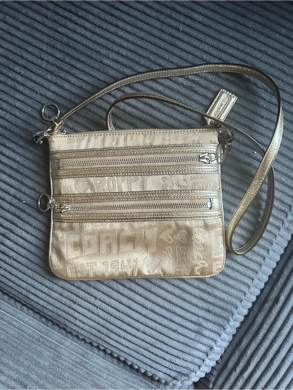 Coach Gold Metallic Signature PoppyCrossbody Bag - Coach